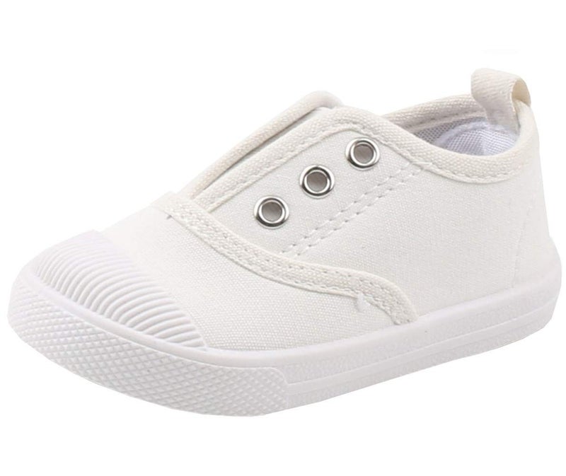 DADAWEN Boy's Girl's Candy Color Canvas Slip-On Lightweight Sneakers Cute Casual Running Shoes White US Size 8 M Toddler - Image 1